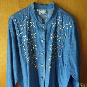 Monique Collection, 3X, Blue Jacket, Gold & Silver Trim, Rhinestone Buttons